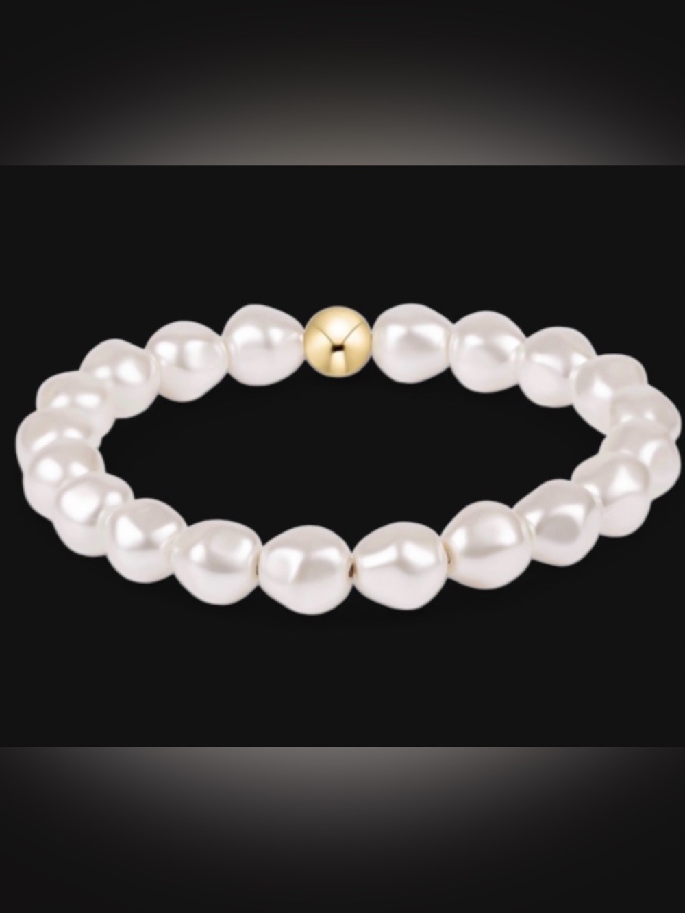 eNewton Classic White Pearl Stretch Bracelet with Gold Accent - Picture 2 of 3